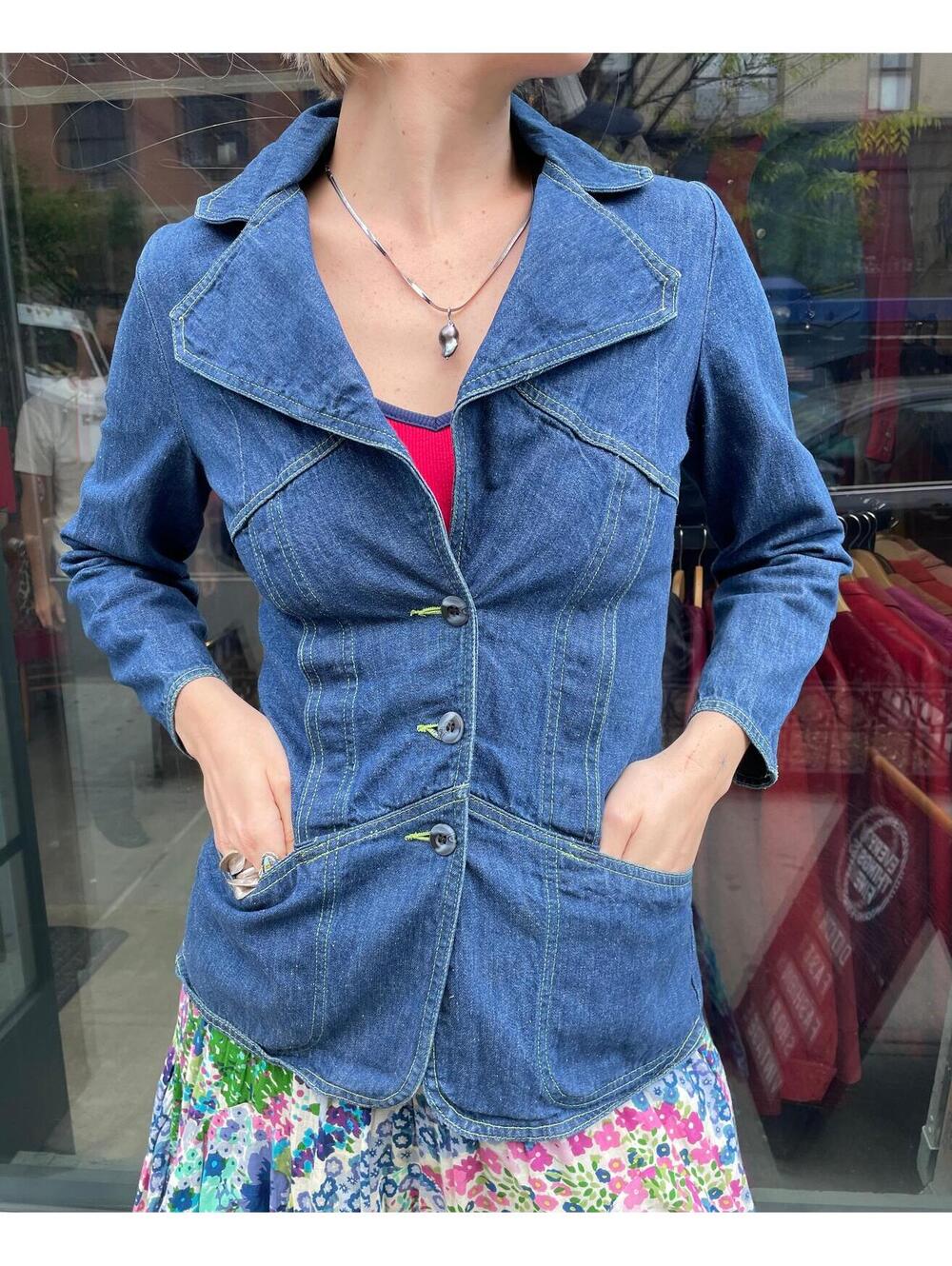 80s Denim Contrast Stitch Blazer